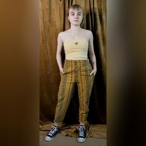 Mustard and Kelly Green Tribal High Waisted Cotton Pants